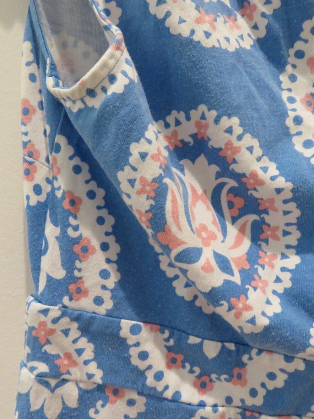 BODEN Weekend Jersey Dress Bright Cyan Woodblock Floral Size 12 Preppy Stretch - Picture 7 of 10